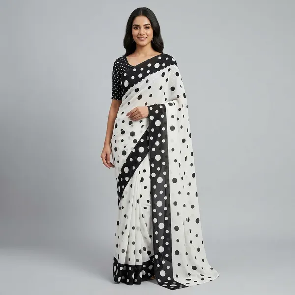 White_And_Black_Moss_Silk_Crepe_Saree_Matching_Blouse_Piece_For_Women