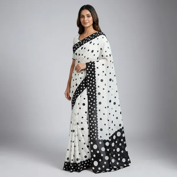 White_And_Black_Moss_Silk_Crepe_Saree_Matching_Blouse_Piece_For_Women
