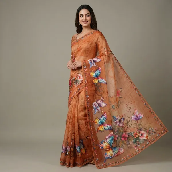 Orange_Pure_Georgette_Saree_Matching_Blouse_Piece_For_Women
