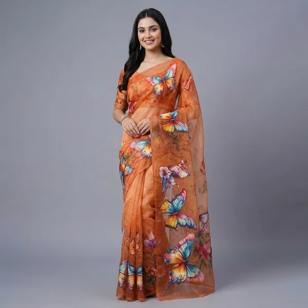 Orange_Pure_Georgette_Saree_Matching_Blouse_Piece_For_Women