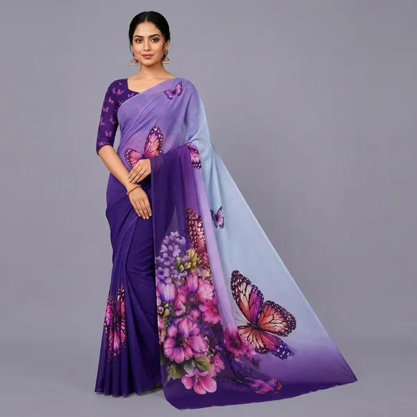 Purple_Pure_Georgette_Saree_Matching_Blouse_Piece_For_Women