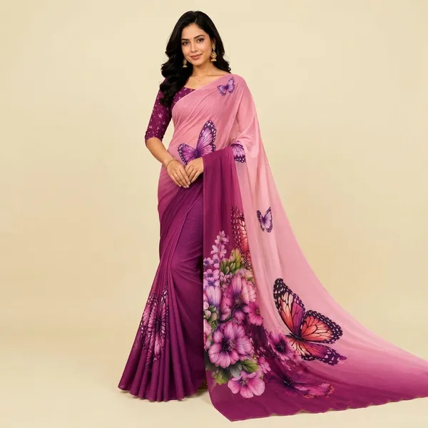 Pink_And_Purple_Pure_Georgette_Saree_Matching_Blouse_Piece_For_Women