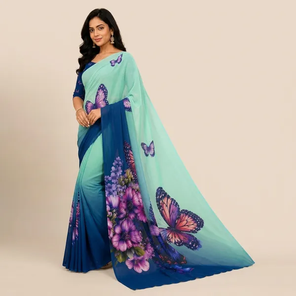 Sea_Green_Pure_Georgette_Saree_Matching_Blouse_Piece_For_Women