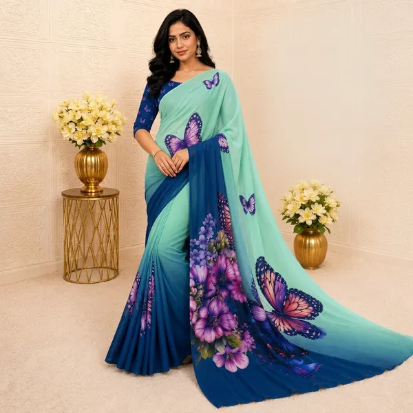 Sea_Green_Pure_Georgette_Saree_Matching_Blouse_Piece_For_Women