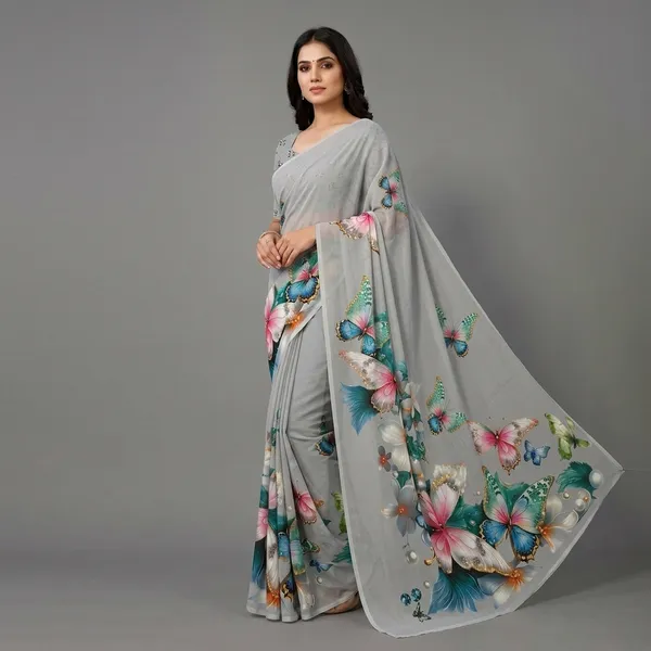 Grey_Pure_Georgette_Saree_Matching_Blouse_Piece_For_Women