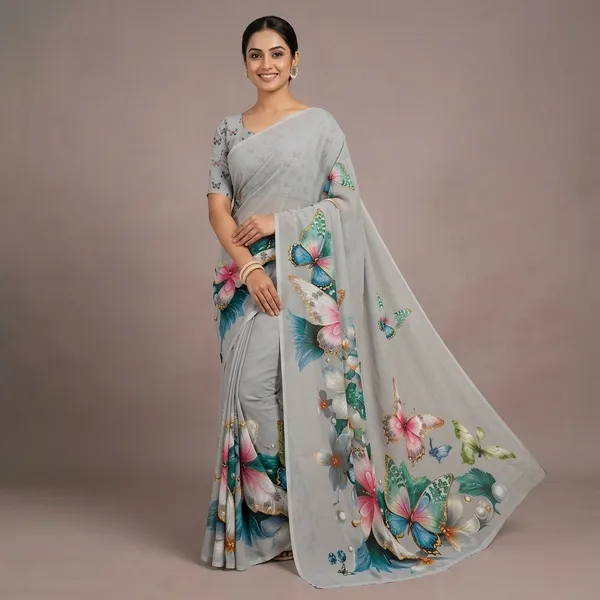 Grey_Pure_Georgette_Saree_Matching_Blouse_Piece_For_Women