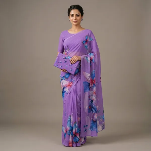 Purple_Pure_Georgette_Saree_Matching_Blouse_Piece_For_Women