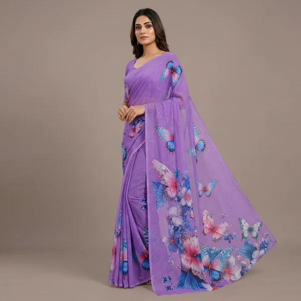 Purple_Pure_Georgette_Saree_Matching_Blouse_Piece_For_Women