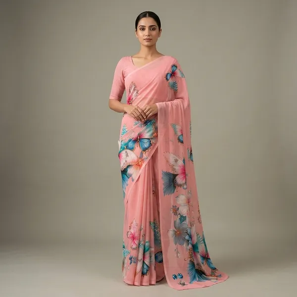 Peach_Pure_Georgette_Saree_Matching_Blouse_Piece_For_Women