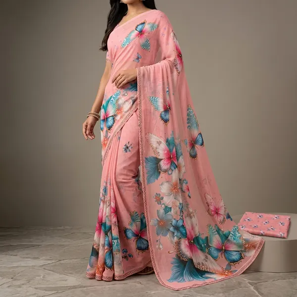 Peach_Pure_Georgette_Saree_Matching_Blouse_Piece_For_Women