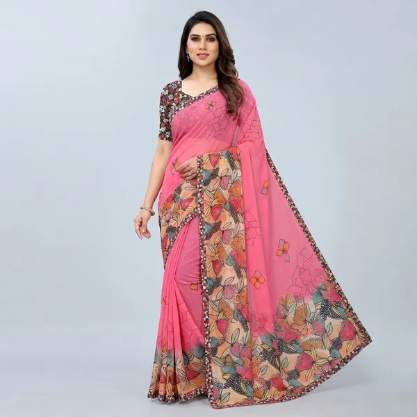 Pink_Pure_Georgette_Saree_Matching_Blouse_Piece_For_Women