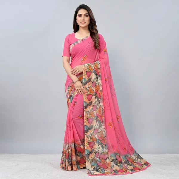 Pink_Pure_Georgette_Saree_Matching_Blouse_Piece_For_Women
