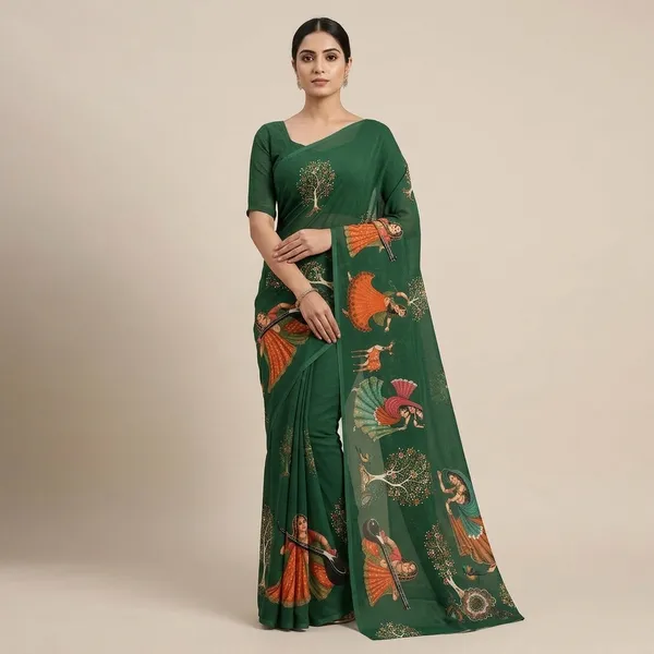 Green_Moss_Silk_Crepe_Saree_Matching_Blouse_Piece_For_Women