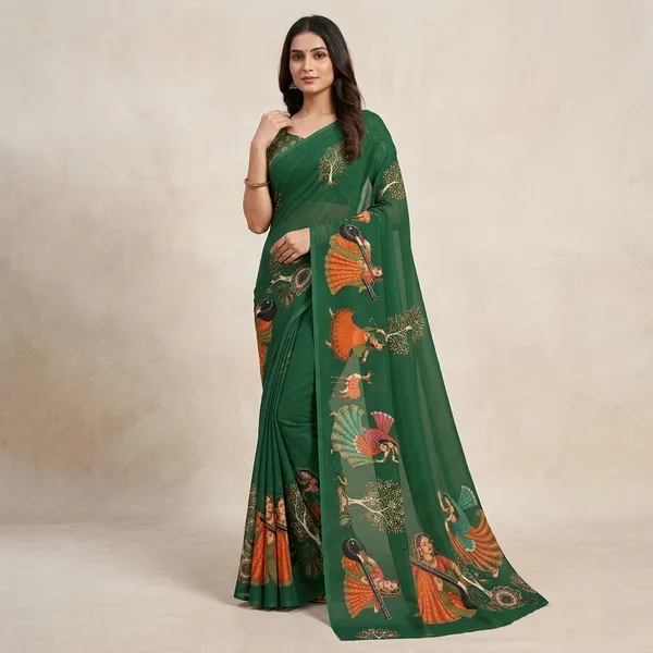Green_Moss_Silk_Crepe_Saree_Matching_Blouse_Piece_For_Women