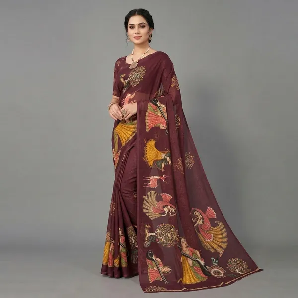 Maroon_Moss_Silk_Crepe_Saree_Matching_Blouse_Piece_For_Women