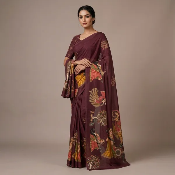 Maroon_Moss_Silk_Crepe_Saree_Matching_Blouse_Piece_For_Women