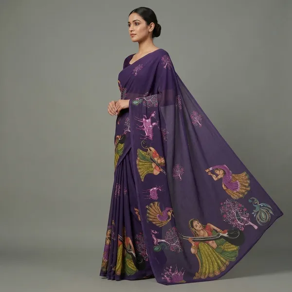 Purple_Moss_Silk_Crepe_Saree_Matching_Blouse_Piece_For_Women