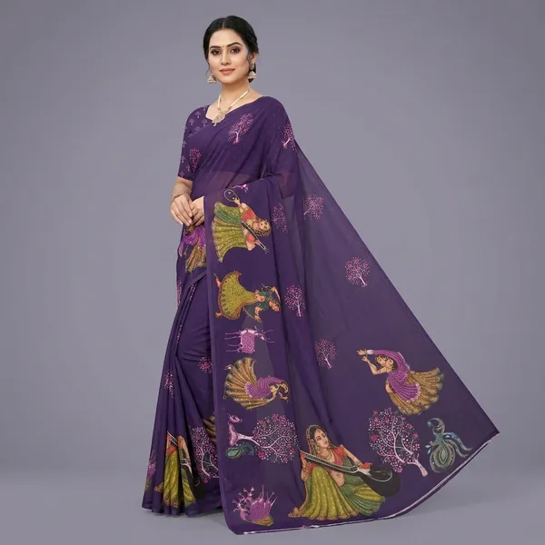 Purple_Moss_Silk_Crepe_Saree_Matching_Blouse_Piece_For_Women