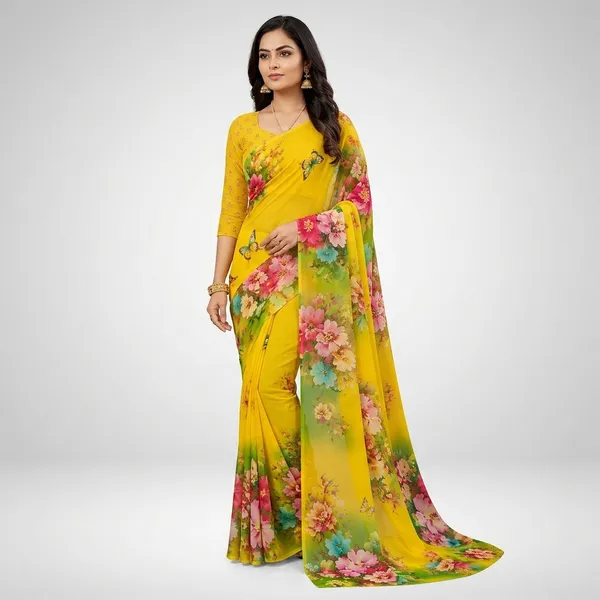 Yellow_Pure_Georgette_Saree_Matching_Blouse_Piece_For_Women