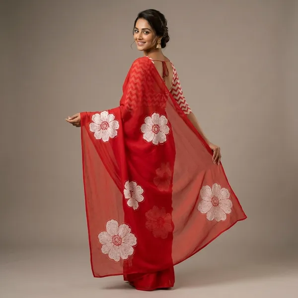 Red_Pure_Georgette_Saree_Matching_Blouse_Piece_For_Women