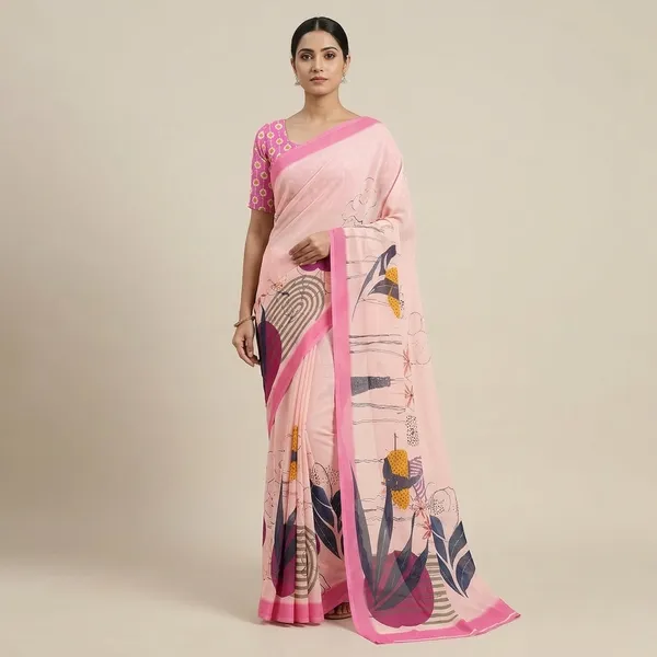 Pink_Pure_Georgette_Saree_Matching_Blouse_Piece_For_Women