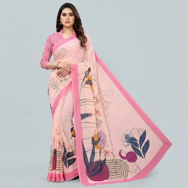 Pink_Pure_Georgette_Saree_Matching_Blouse_Piece_For_Women