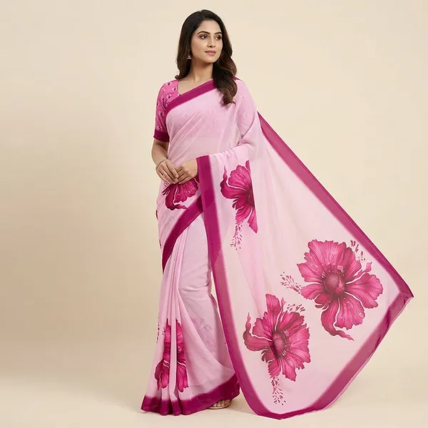 Pink_Pure_Georgette_Saree_Matching_Blouse_Piece_For_Women