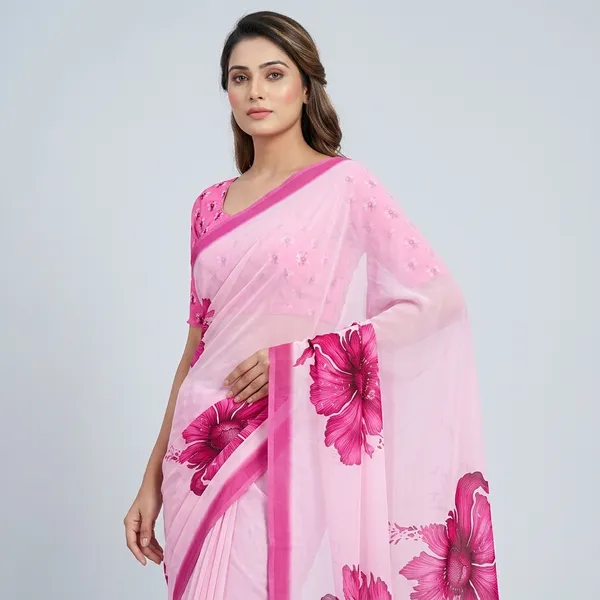 Pink_Pure_Georgette_Saree_Matching_Blouse_Piece_For_Women