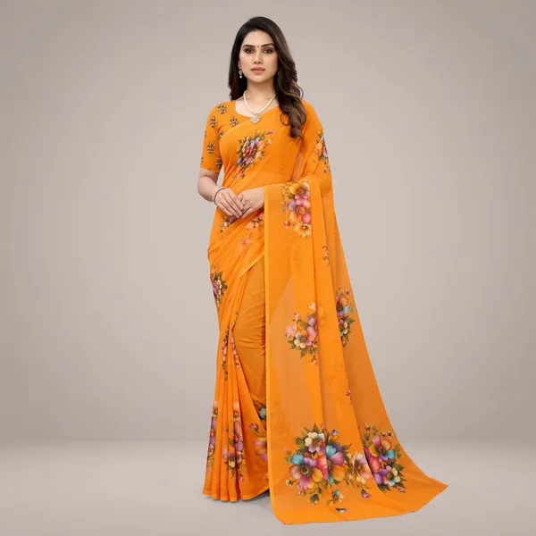 Orange_Pure_Georgette_Saree_Matching_Blouse_Piece_For_Women