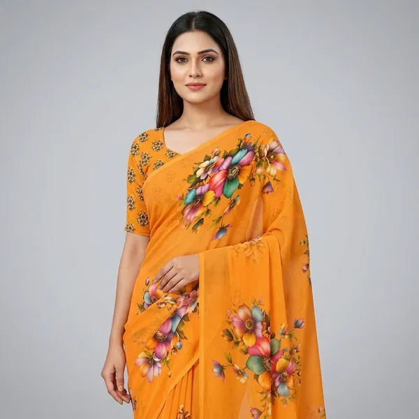 Orange_Pure_Georgette_Saree_Matching_Blouse_Piece_For_Women