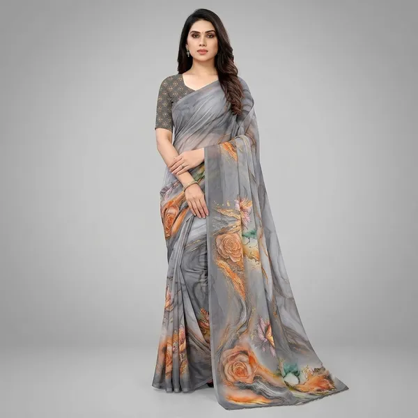 Grey_Pure_Georgette_Saree_Matching_Blouse_Piece_For_Women