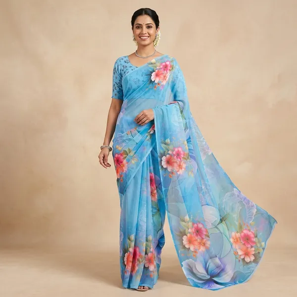 Sky_Blue_Pure_Georgette_Saree_Matching_Blouse_Piece_For_Women