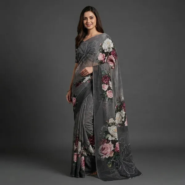 Grey_Pure_Georgette_Saree_Matching_Blouse_Piece_For_Women