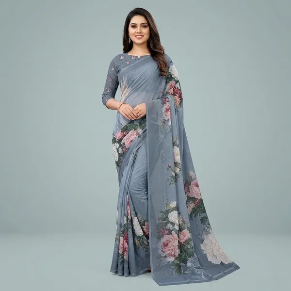 Grey_Pure_Georgette_Saree_Matching_Blouse_Piece_For_Women