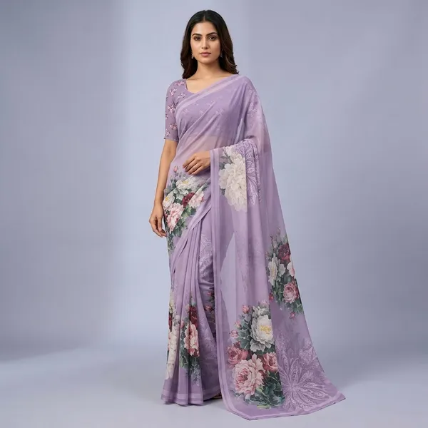 Lavender_Pure_Georgette_Saree_Matching_Blouse_Piece_For_Women