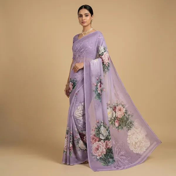 Lavender_Pure_Georgette_Saree_Matching_Blouse_Piece_For_Women