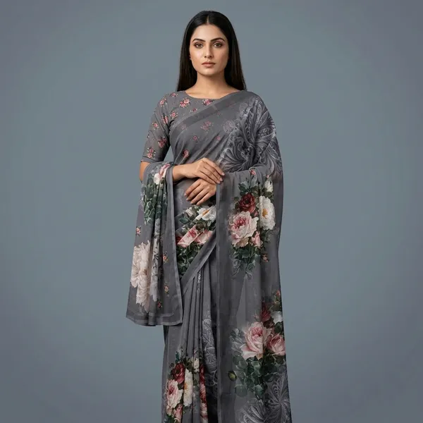 Muted_Grey_Pure_Georgette_Saree_Matching_Blouse_Piece_For_Women