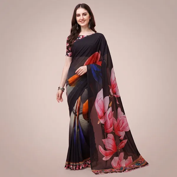 Black_Pure_Georgette_Saree_Matching_Blouse_Piece_For_Women