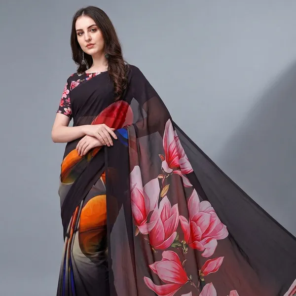 Black_Pure_Georgette_Saree_Matching_Blouse_Piece_For_Women