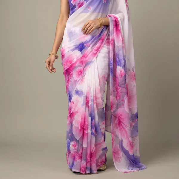 Pink_And_Blue_Pure_Georgette_Saree_Matching_Blouse_Piece_For_Women
