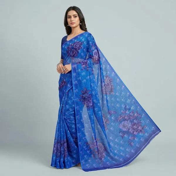 Blue_Pure_Georgette_Saree_Matching_Blouse_Piece_For_Women