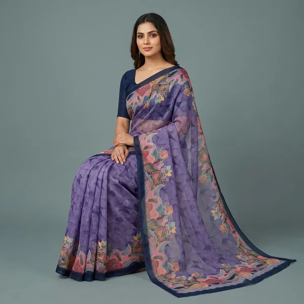 Purple_Pure_Georgette_Saree_Matching_Blouse_Piece_For_Women