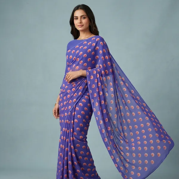 Blue_Pure_Georgette_Saree_Matching_Blouse_Piece_For_Women