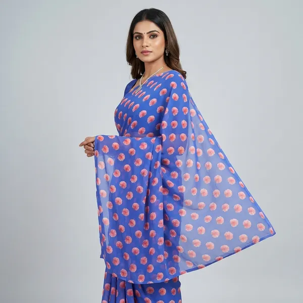 Blue_Pure_Georgette_Saree_Matching_Blouse_Piece_For_Women