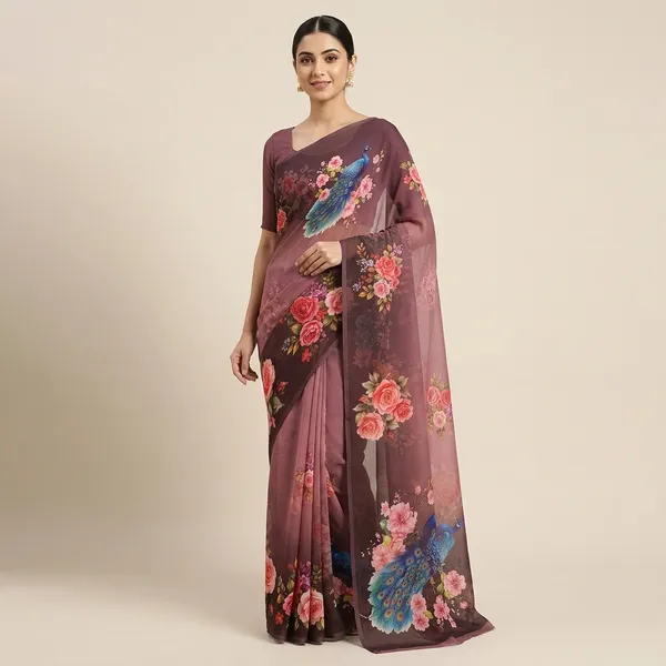 Mauve_Pure_Georgette_Saree_Matching_Blouse_Piece_For_Women