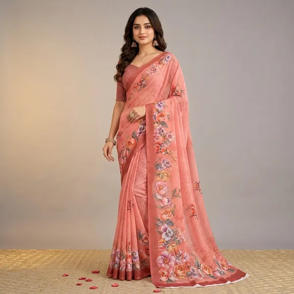 Pink_Pure_Georgette_Saree_Matching_Blouse_Piece_For_Women