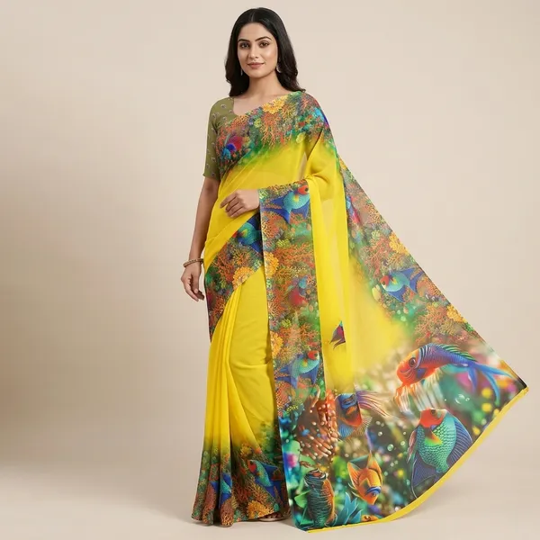 Yellow_Pure_Georgette_Saree_Matching_Blouse_Piece_For_Women