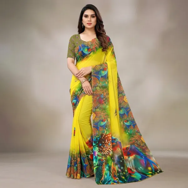 Yellow_Pure_Georgette_Saree_Matching_Blouse_Piece_For_Women