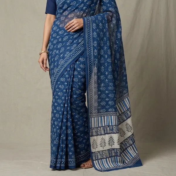 Blue_Pure_Georgette_Saree_Matching_Blouse_Piece_For_Women