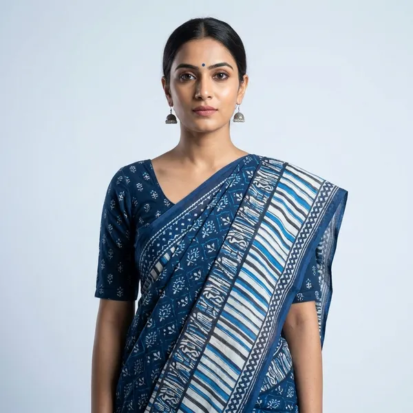 Blue_Pure_Georgette_Saree_Matching_Blouse_Piece_For_Women
